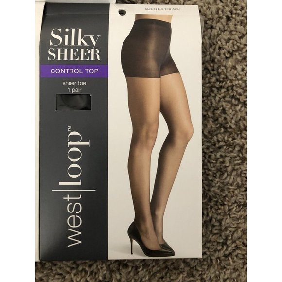 3X West Loop SHEER Control Top, Smooth, Silky Leg, Sheer Toe -JET BLACK, Size B - Picture 2 of 4